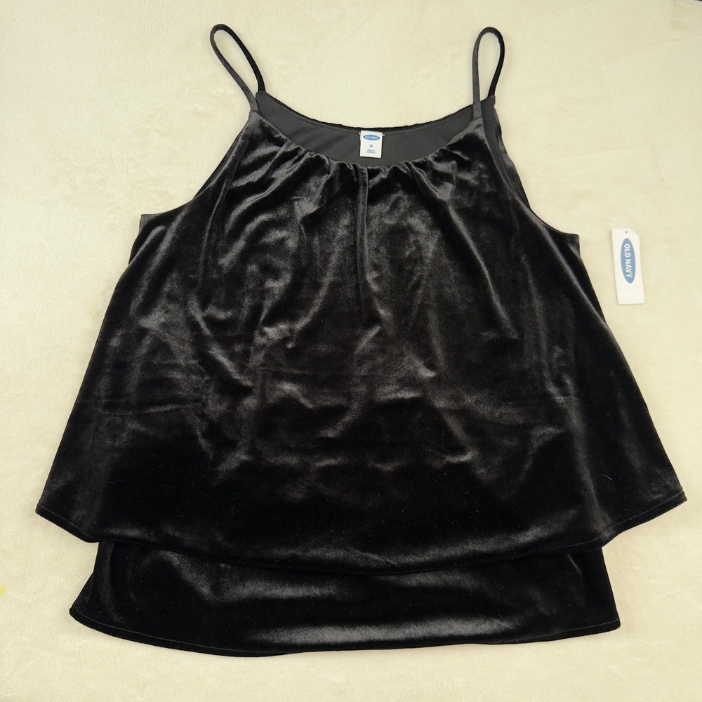 Old Navy NWT Black Velvet Tiered Cami Tank Top Women's XS Holiday Party Glam Y2K